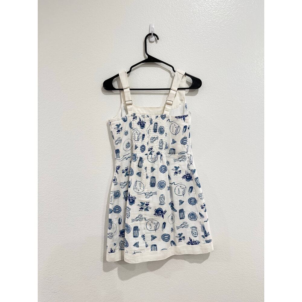 Abercrombie & Fitch Linen Blend Wide Strap Mini Dress White Blue Food Medium - Picture 5 of 16
